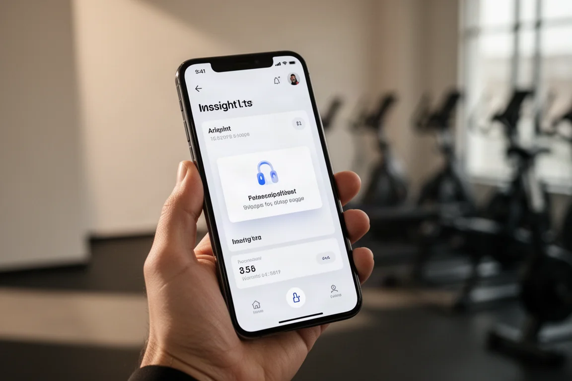AI風のデイリーインサイトカードが表示されたフィットネスダッシュボードのスマートフォン画面