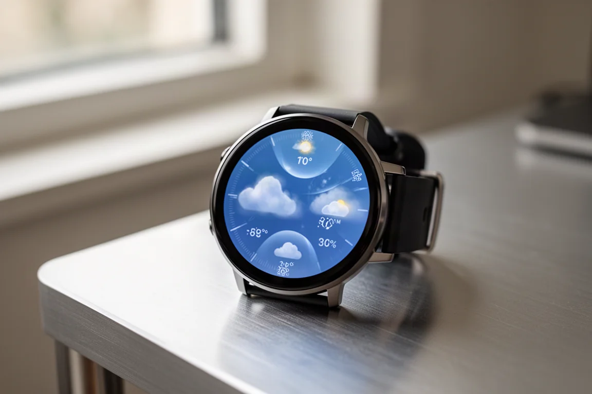 Smartwatch-Display zeigt Luftfahrt-Wetterinformationen