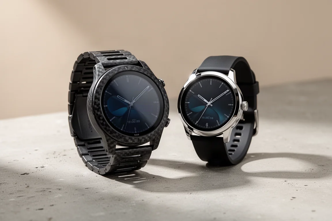 Dwa pilotażowe smartwatche Garmin obok siebie na betonowej powierzchni
