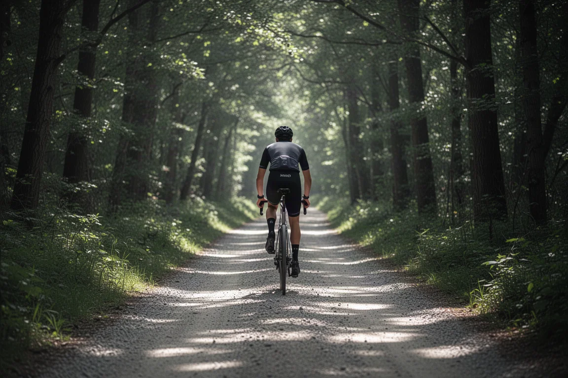 Cyklist kontrollerar en cykeldator monterad på styret före ett pass