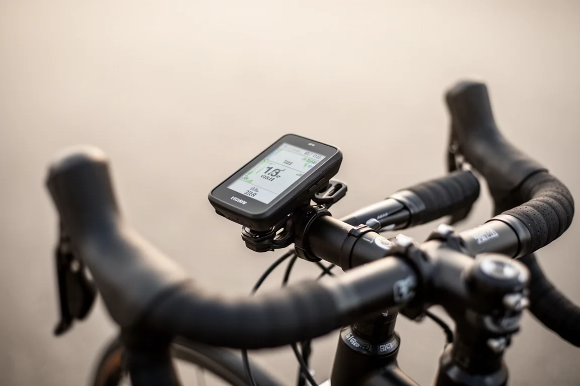 GPS 單車碼錶安裝於車頭,柔和日光下拍攝