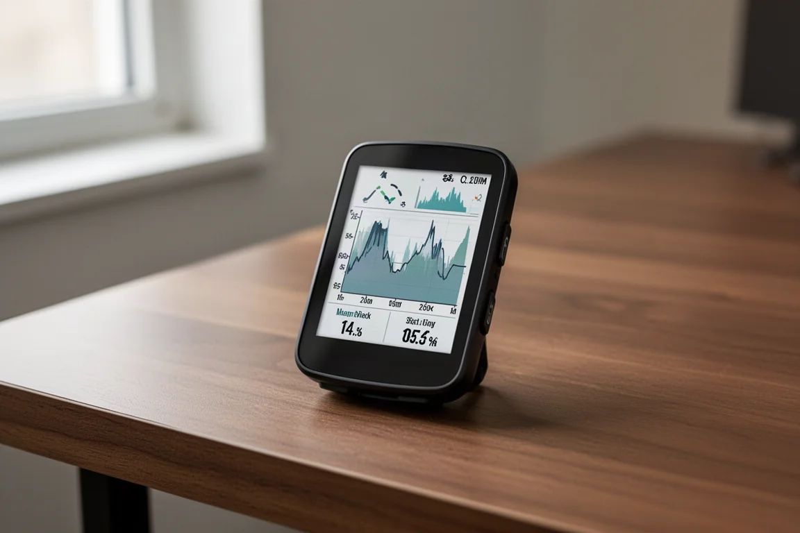 GPS-computerscherm met trainingsgegevens op een bureau
