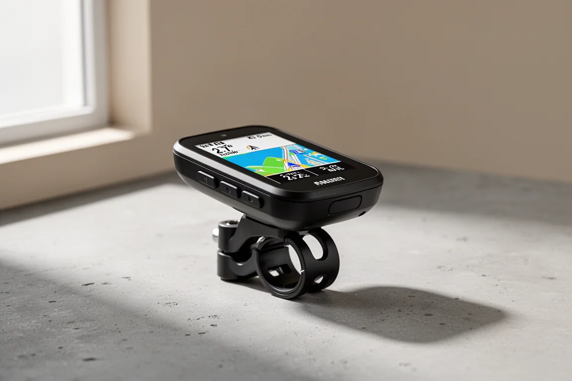 Garmin Edge 850 cycling GPS computer mounted on an out-front handlebar mount
