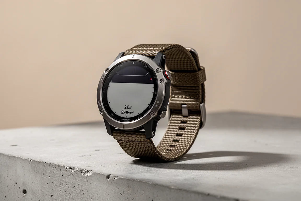 Garmin Enduro 2 titanium GPS sports watch on a concrete surface