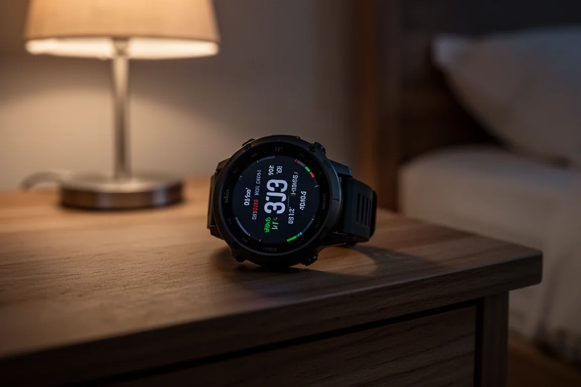 Orologio multisport su un comodino che si illumina dolcemente di notte