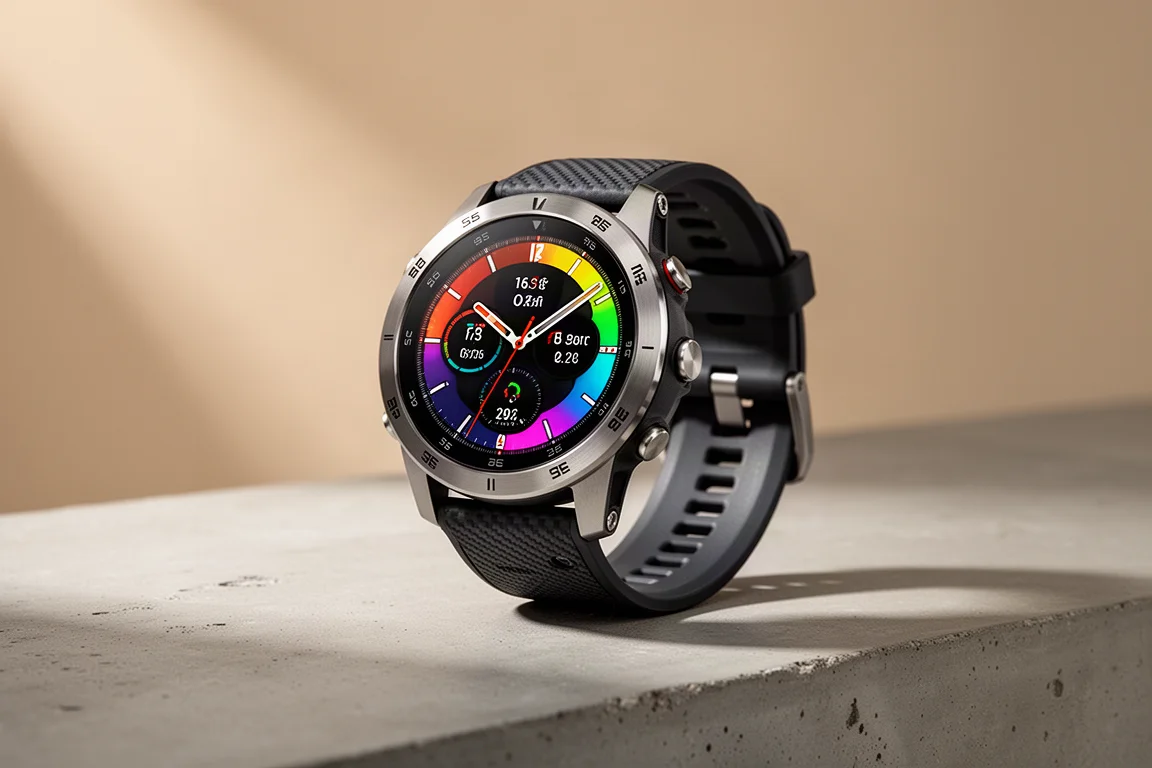 Garmin Fenix 7 Pro 多項運動 GPS 手錶置於啞光混凝土表面上
