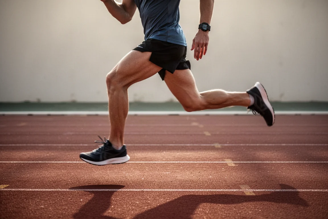 Corredor haciendo series de intervalos en una pista de atletismo