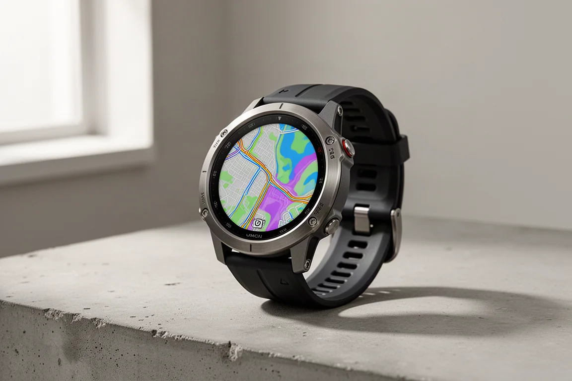 Garmin Fenix 8 Pro AMOLED rugged sports watch on a concrete surface