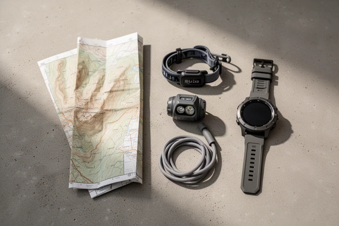 Runner con polso sottile che regola un cinturino voluminoso di un orologio sportivo al polso