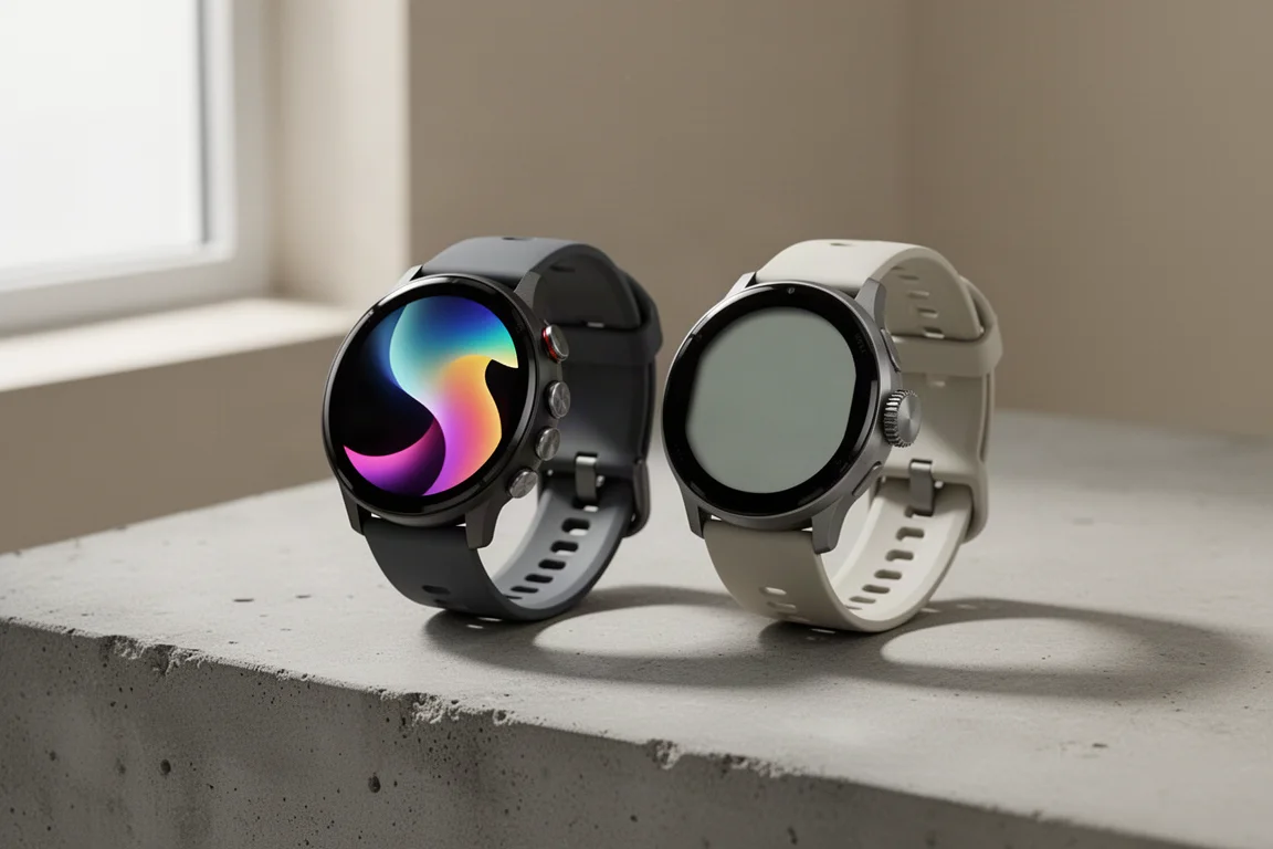 Garmin Forerunner 165 and Coros Pace 3 running watches side by side on concrete