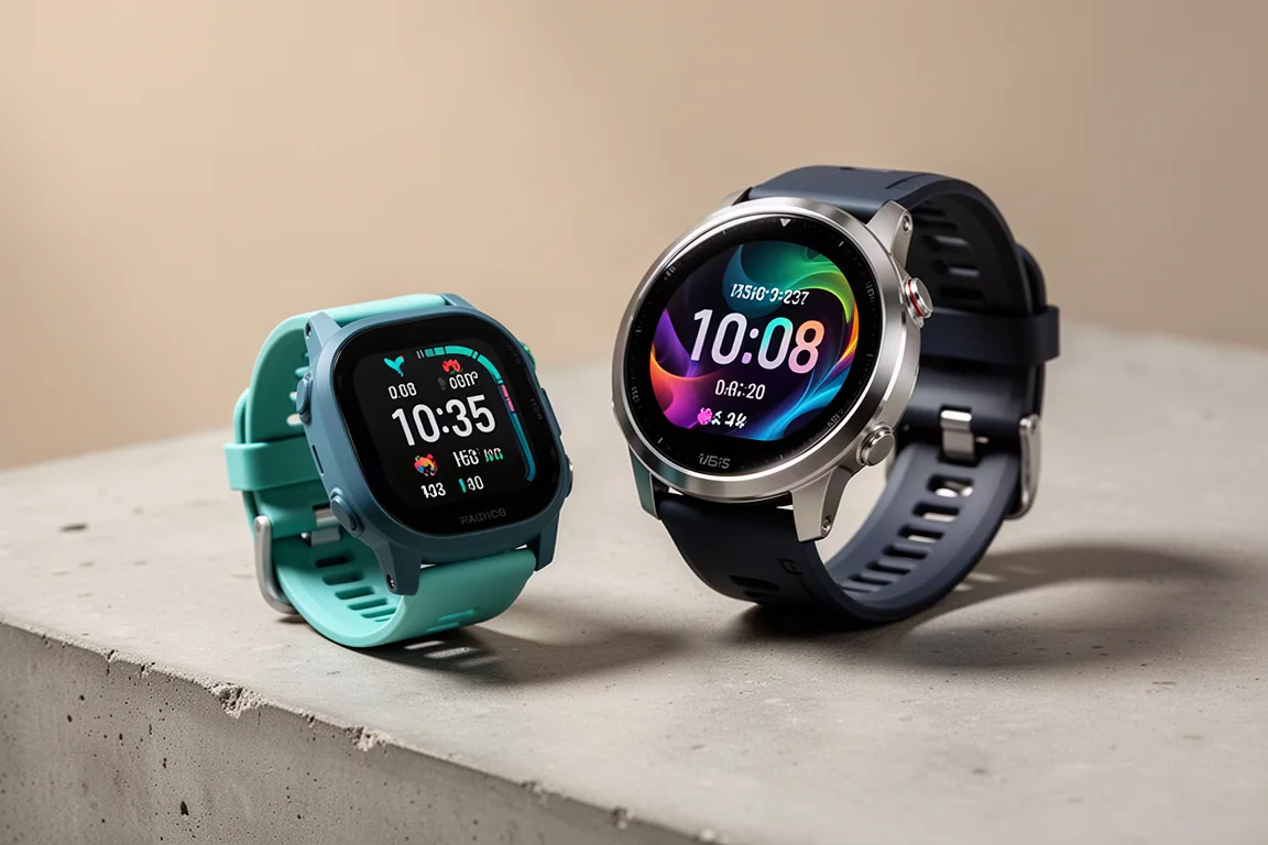 Garmin Forerunner 170 und Forerunner 570 Laufuhren nebeneinander auf Beton