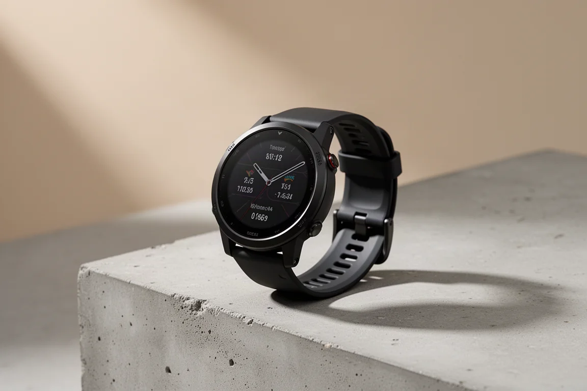 Zegarek sportowy z GPS Garmin Forerunner 255 na matowej betonowej powierzchni