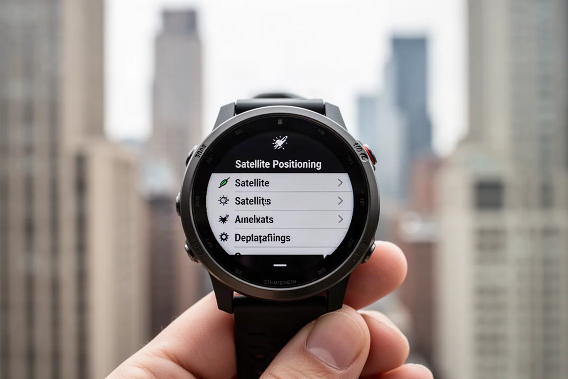 Multiband GPS mode selection menu on a sports watch