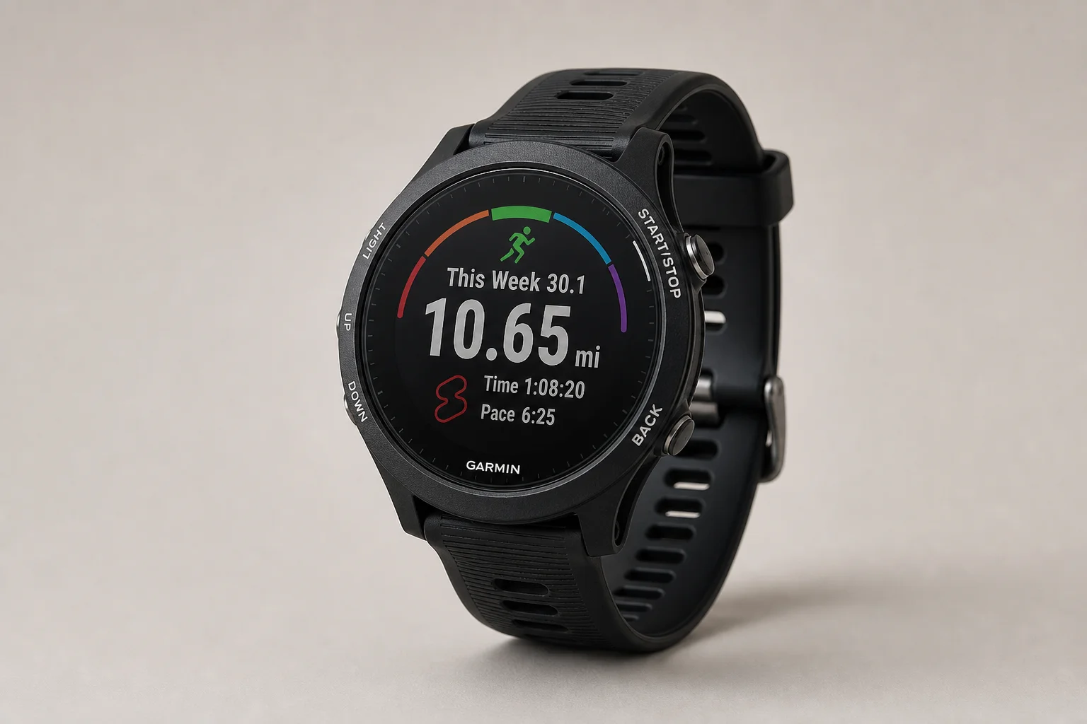 Collection of endurance sports gift items arranged on concrete surface