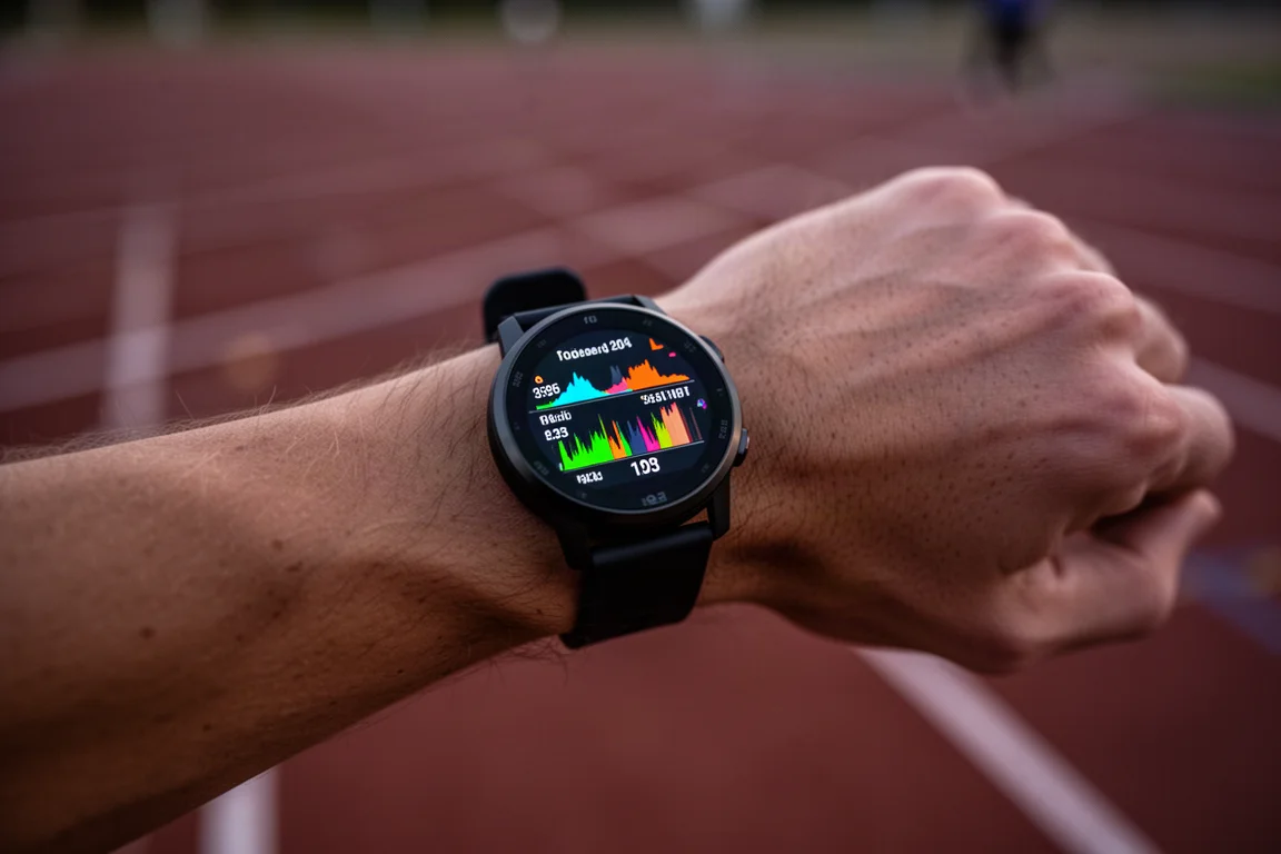 GPS-Sportuhr auf dem Nachttisch während des nächtlichen Ladens