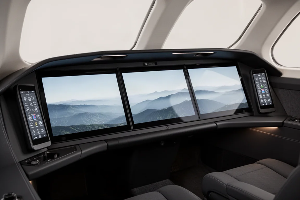 Garmin G5000 integrated flight deck with large glass displays and touchscreen controllers