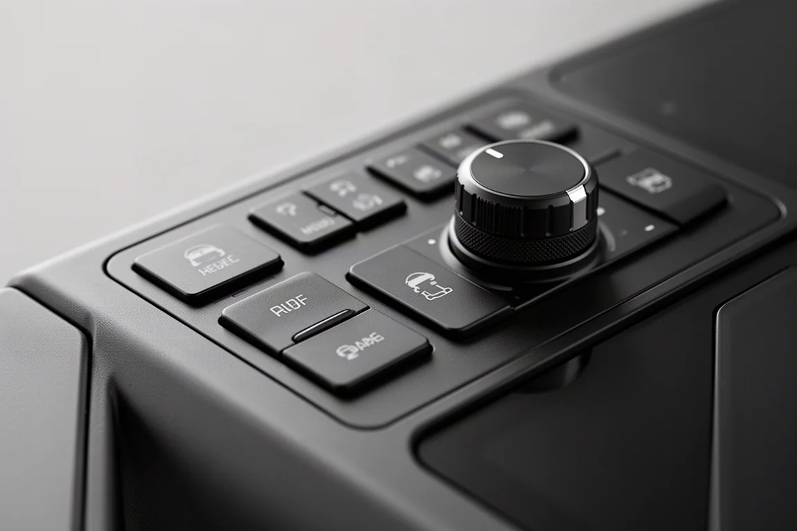 Nahaufnahme eines Autopilot-Bedienfelds mit Tasten und Drehregler