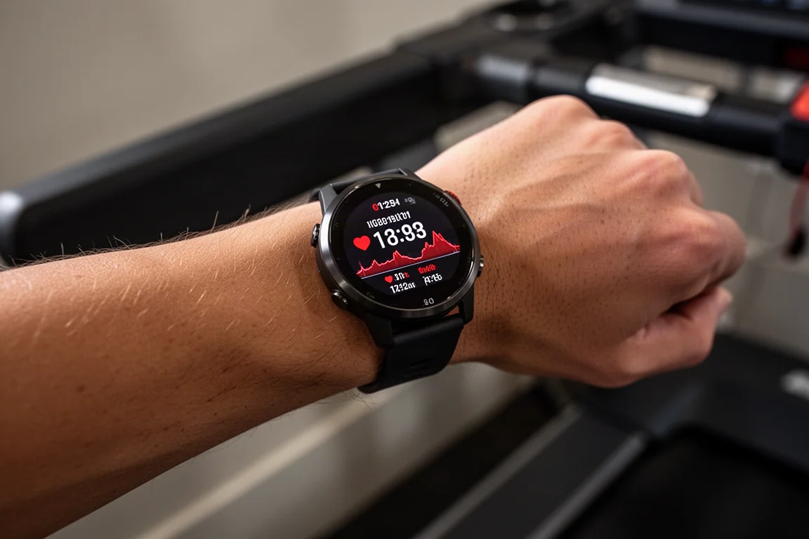 Garmin watch screen showing sensor pairing menu during an indoor run
