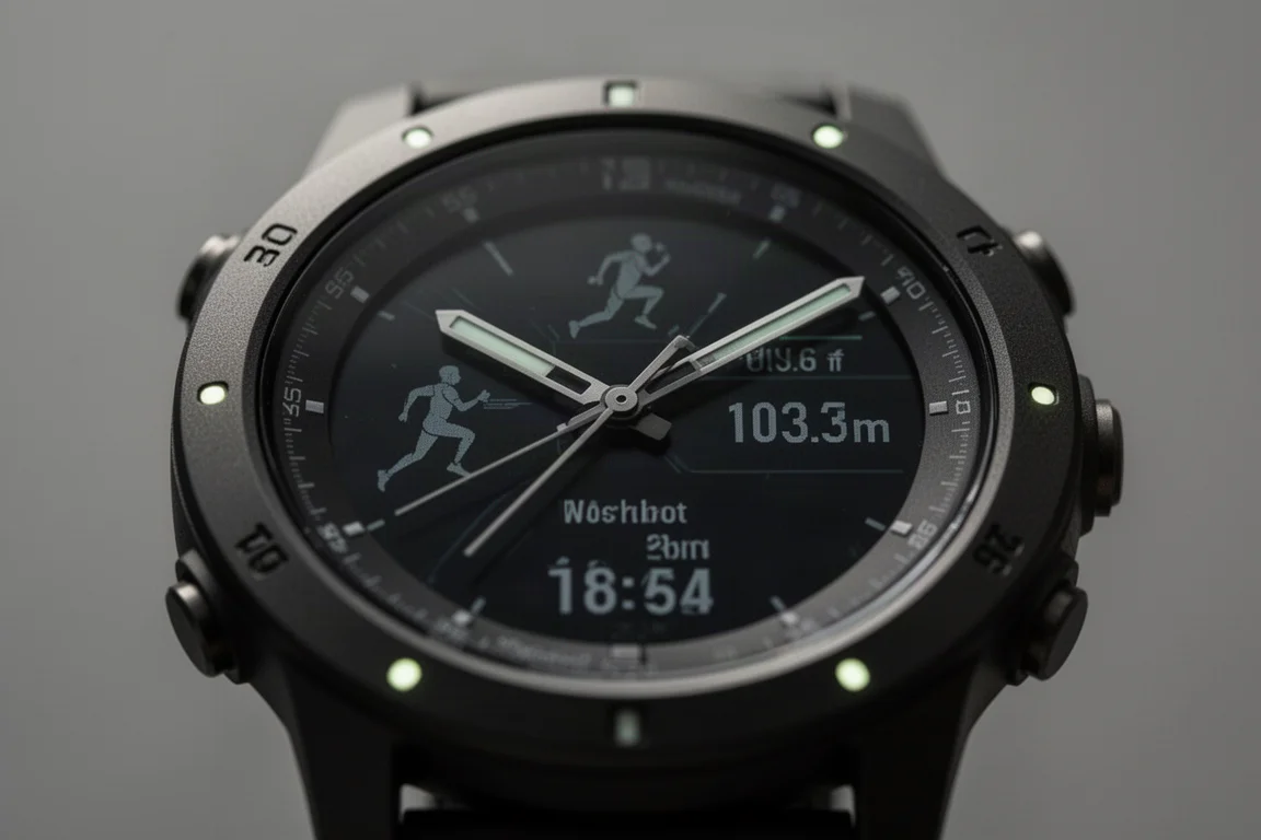 Watch hands sweeping out of the way over a digital data screen