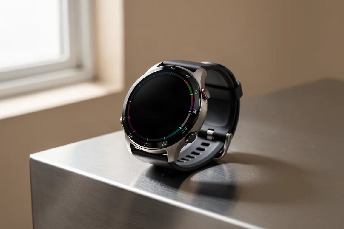 Garmin MARQ Athlete Gen 2 titanium smartwatch on a brushed steel surface