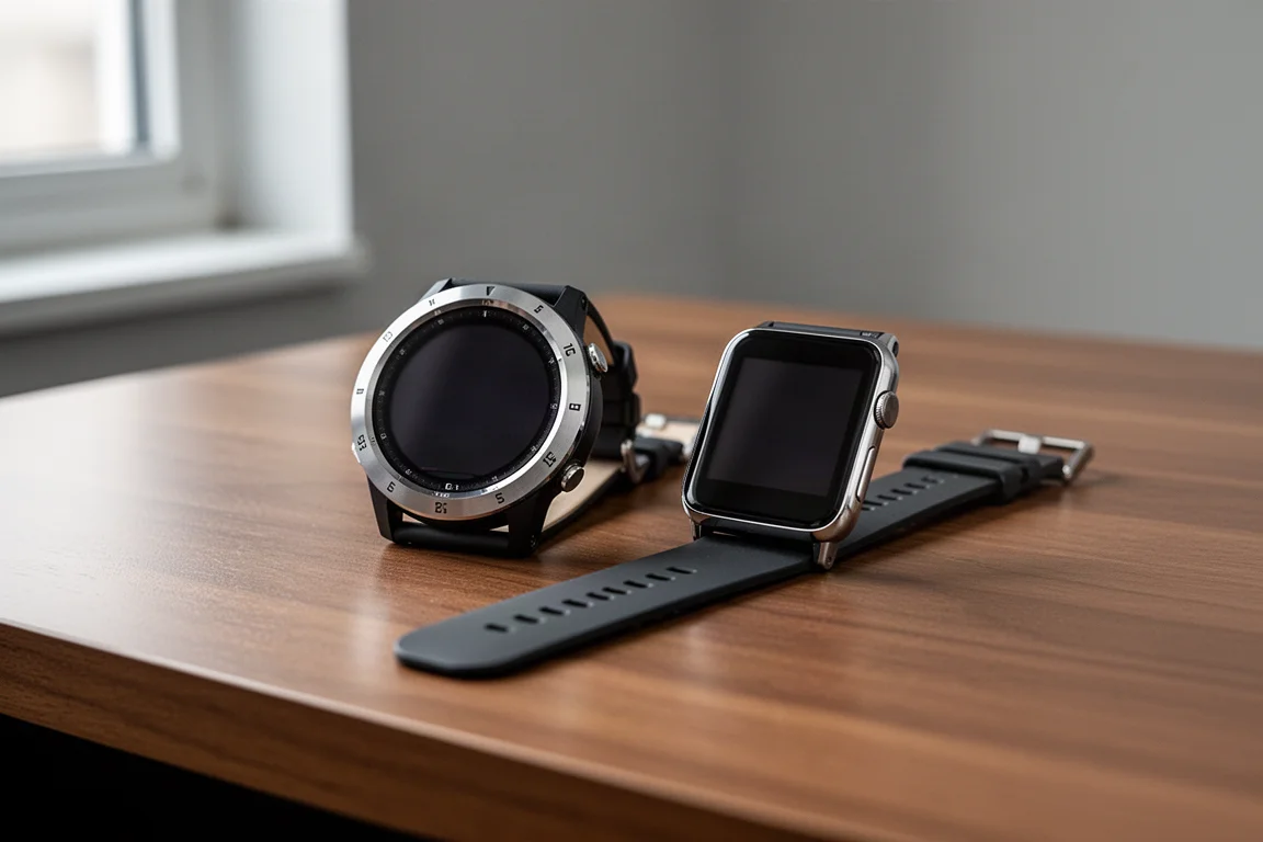 Due smartwatch GPS affiancati su una scrivania per un confronto diretto