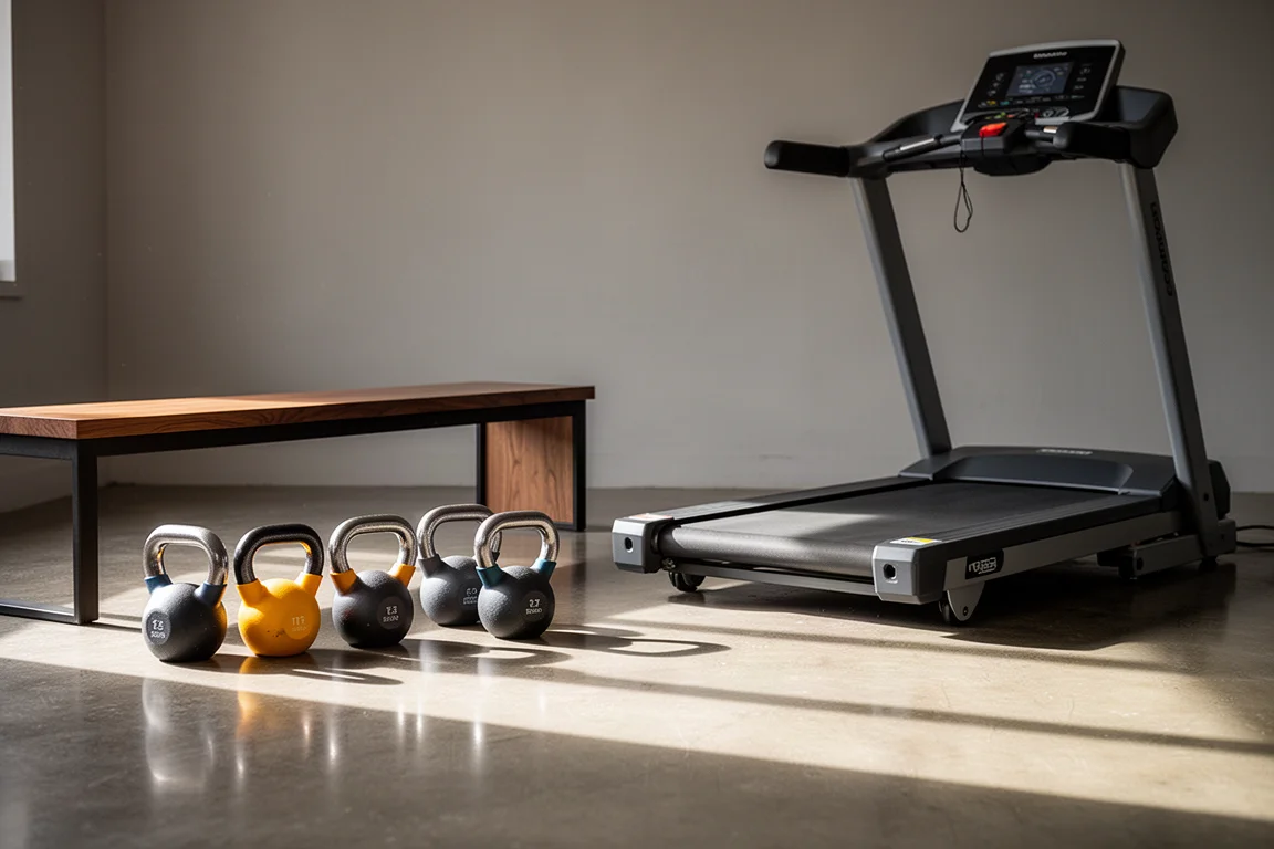 Athlete in a gym preparing for a mixed strength and cardio session