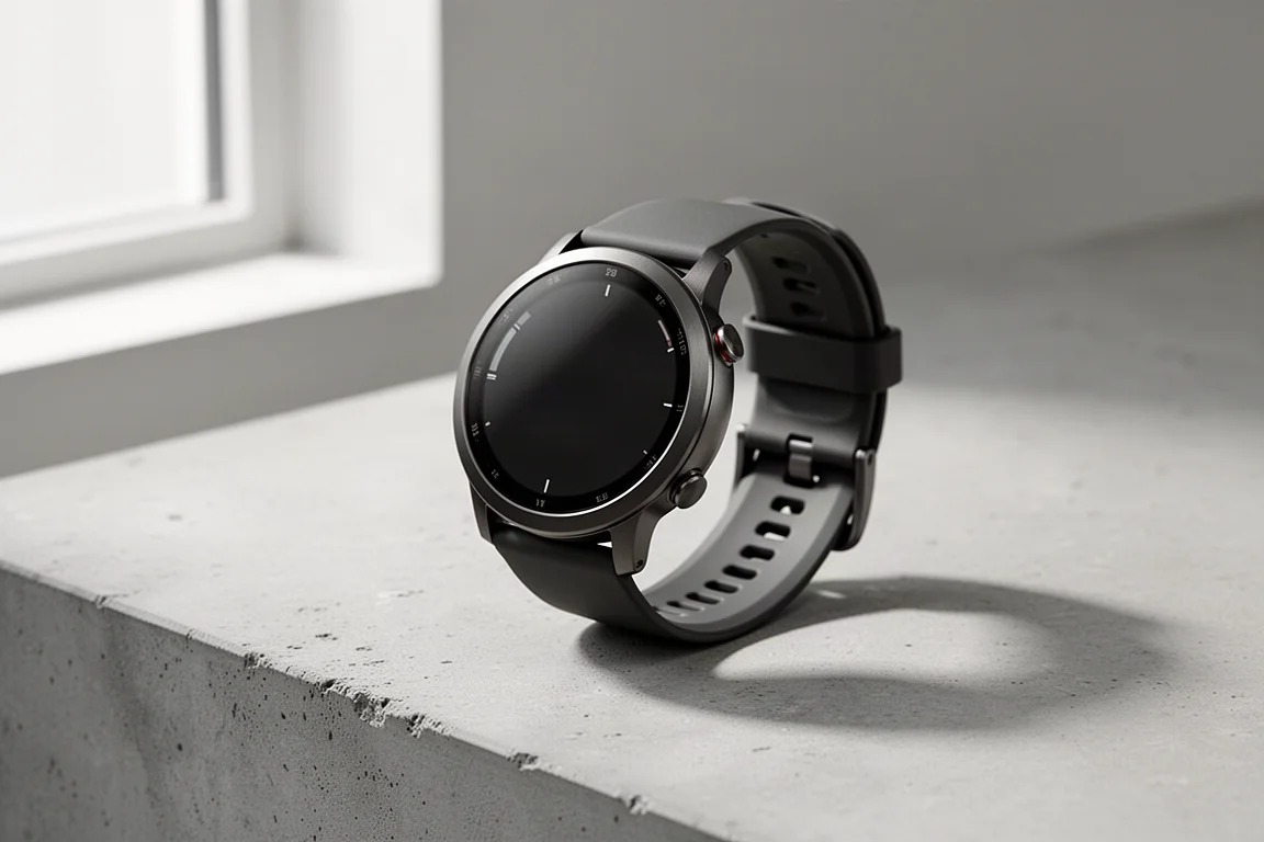 GPS-Smartwatch Garmin Venu 4 im eleganten Stil mit Metallgehäuse und Sportband auf Beton