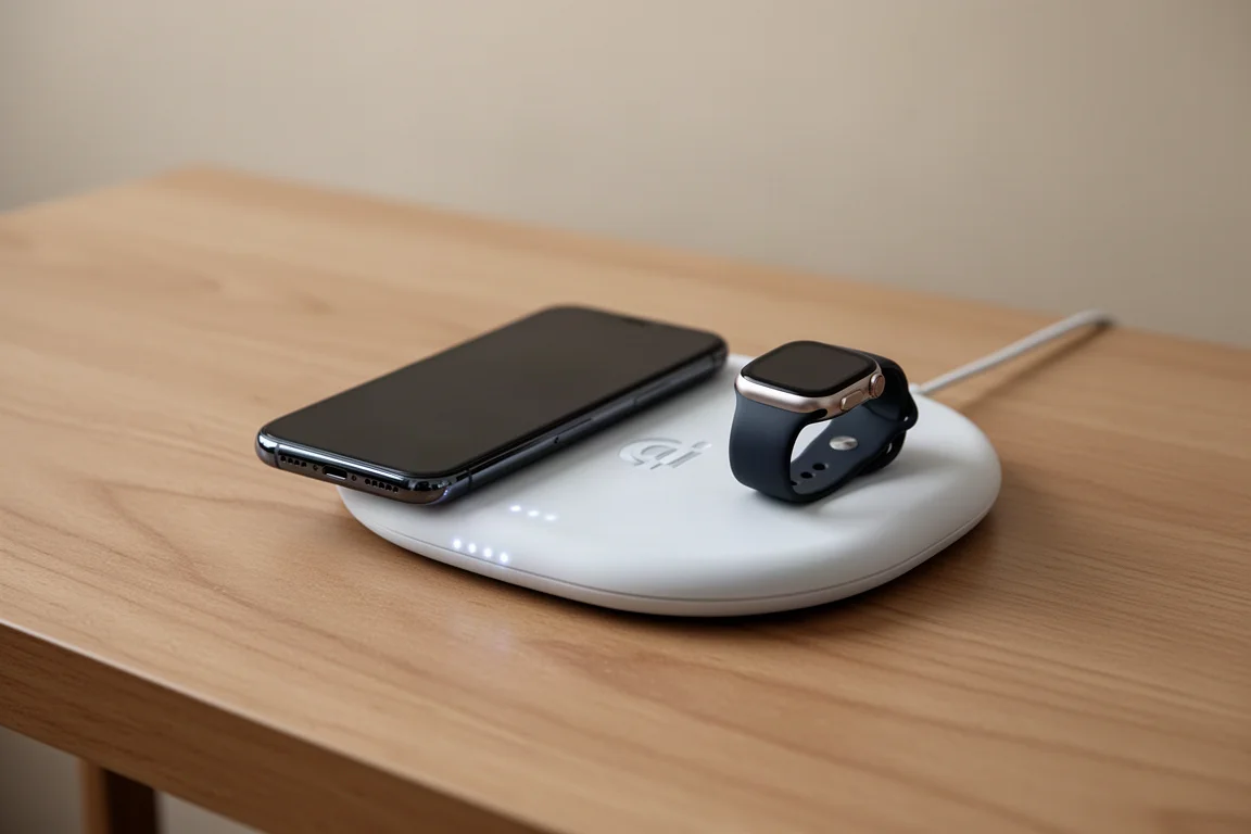 Smartphone und Smartwatch laden gemeinsam auf einer Qi-Ladestation