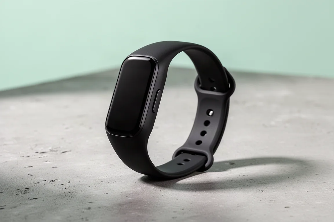 Garmin Vivosmart 5 fitness band with touchscreen display on concrete surface