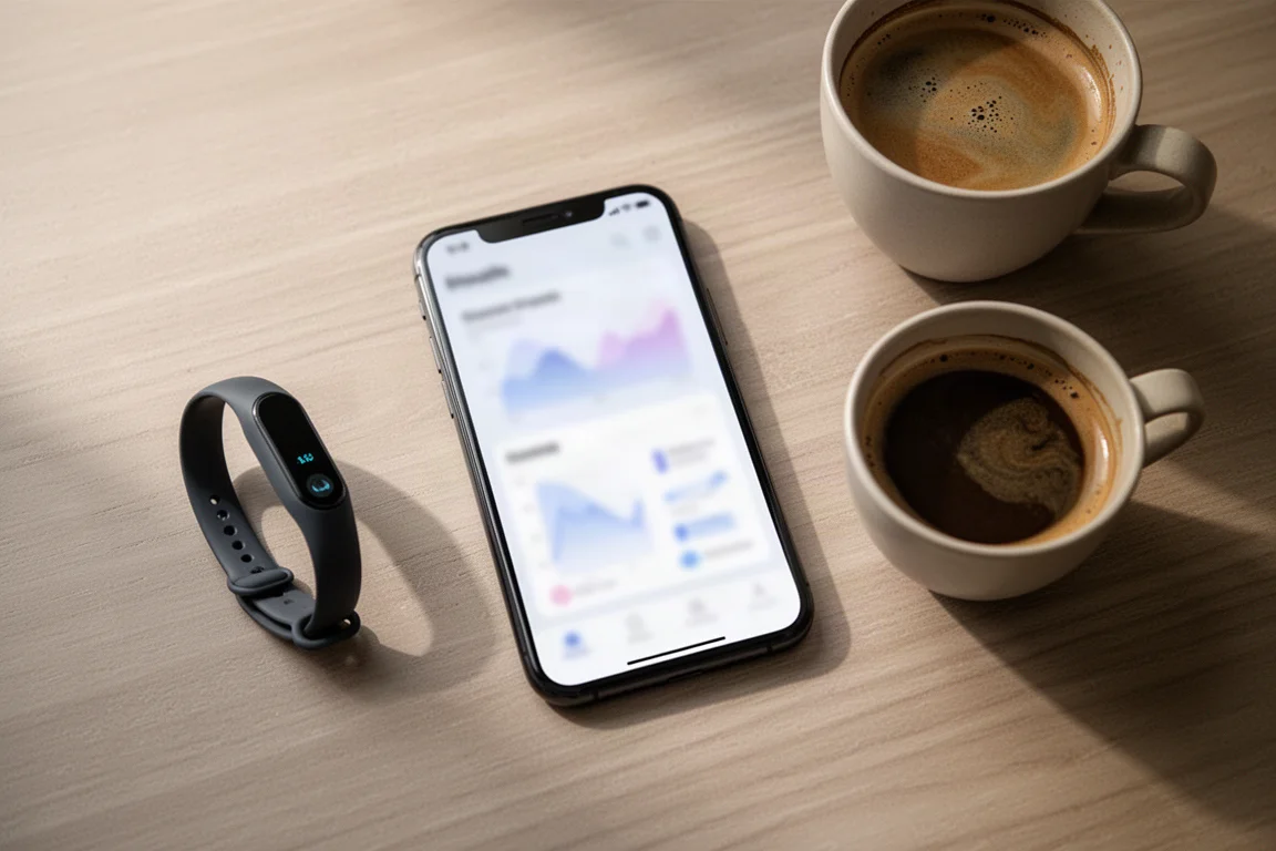 Dashboard dell'app dello smartphone con statistiche di fitness e sonno