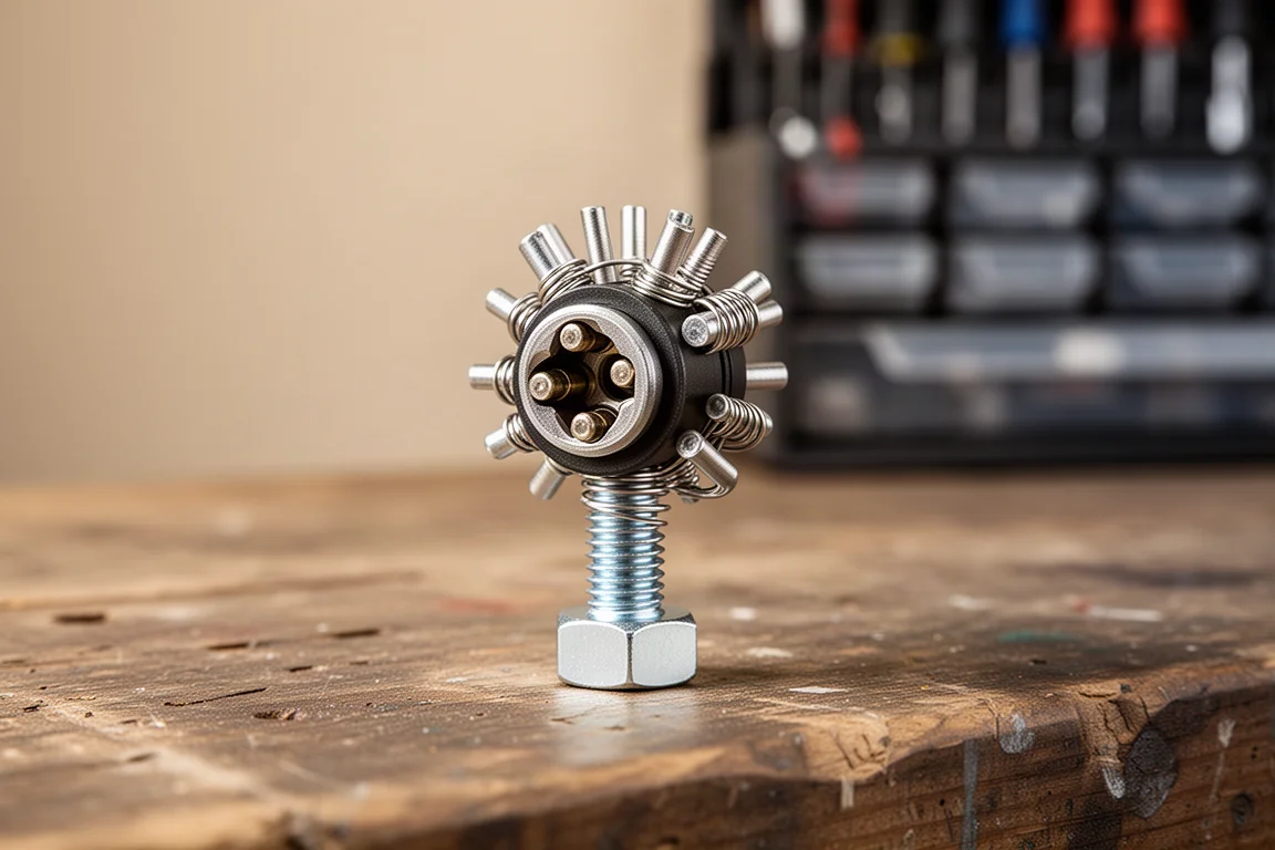 Universal gator grip socket fitted onto a hex bolt head on a workbench