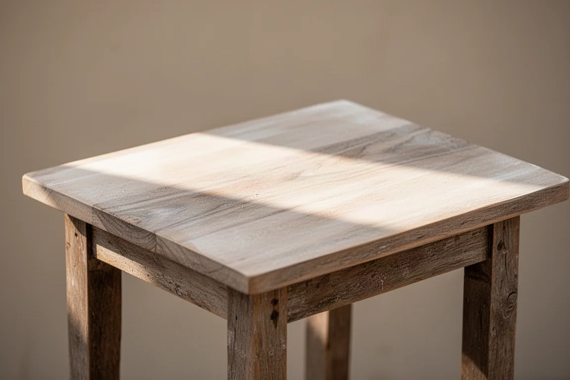 Tablero de mesa de madera recién lijado con madera desnuda y lisa lista para teñir