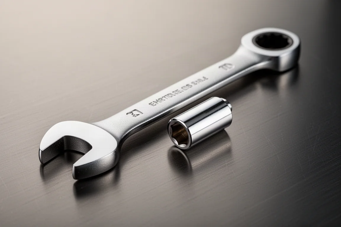 Gear wrench seated onto the adapter forming a compact stubby ratchet