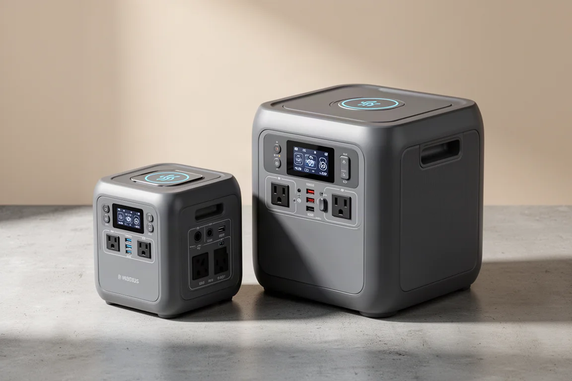 Centralini elettrici portatili Generac GB 1000 e GB 2000 affiancati su una superficie in cemento