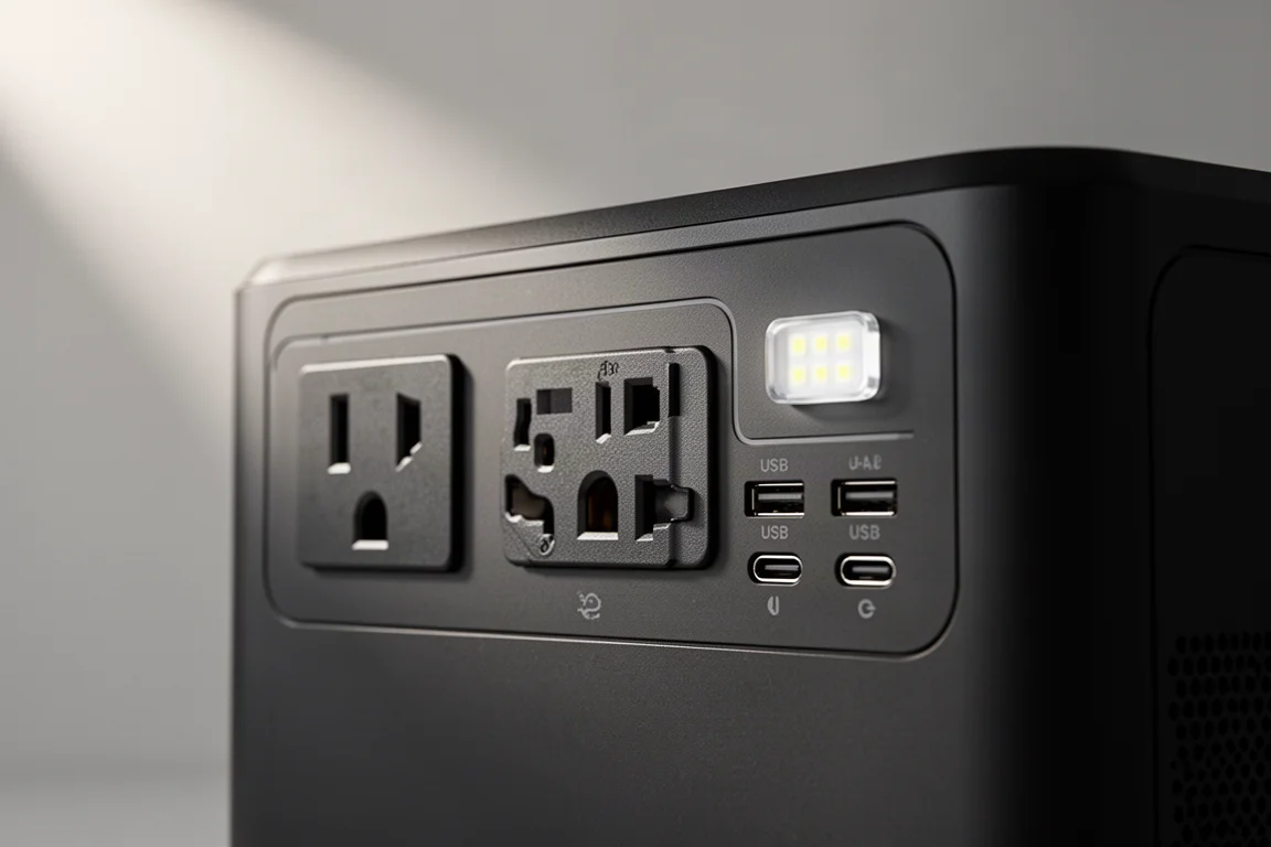 電源站前面板特寫,可見 AC 插座及 USB 插口