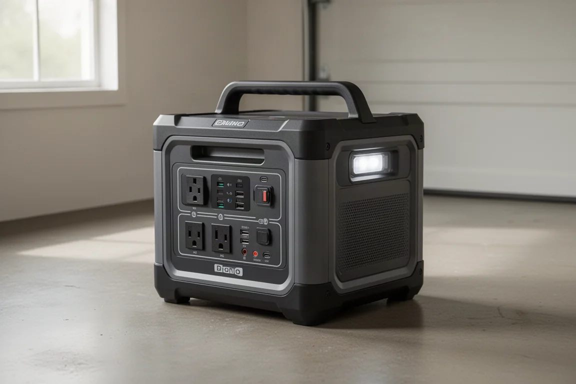 Stazione di alimentazione portatile Geneverse HomePower One su un pavimento in cemento