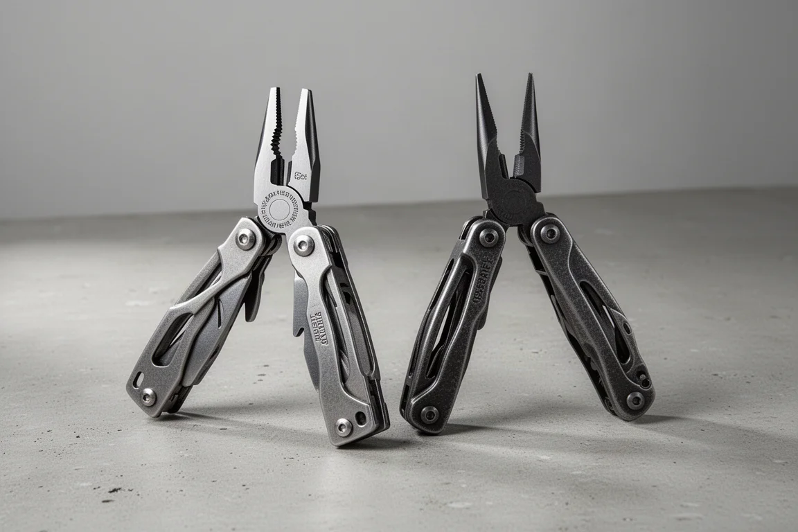 Due multi-tool heavy-duty di grandi dimensioni con le pinze aperte su una superficie di calcestruzzo