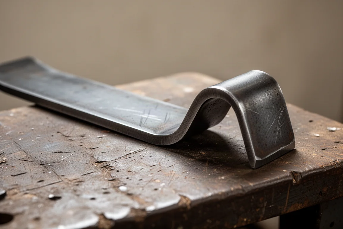 Large outil plat en acier pour faire levier, posé sur une surface d'atelier