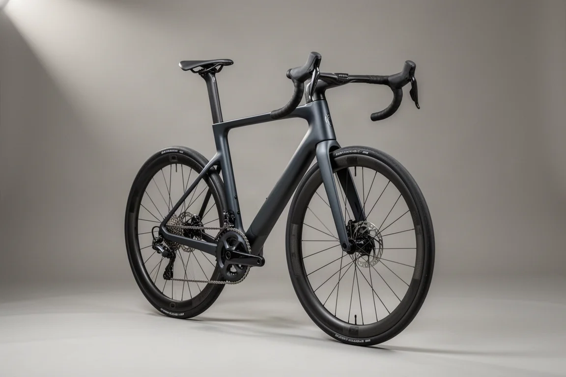Bici da strada endurance Giant Defy di quinta generazione con cockpit integrato su sfondo grigio