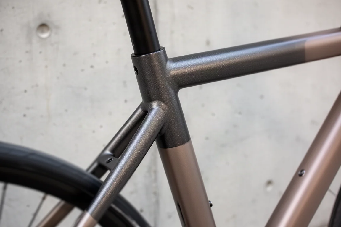 Detail of a matte paint finish on an aero road bike frame tube