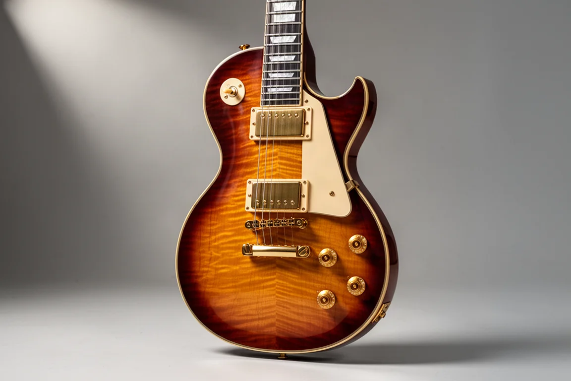 Gibson Les Paul e Fender Telecaster lado a lado em superfície de concreto