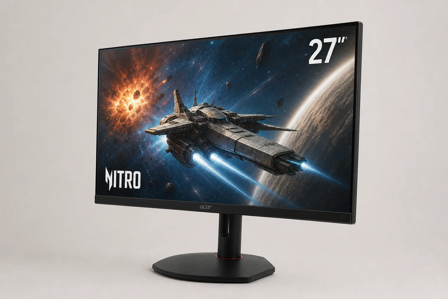 Cinque monitor da gaming disposti su cemento che mostrano display 1440p IPS e OLED