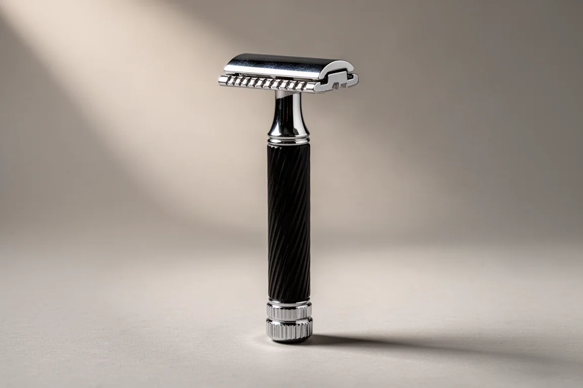 Gillette Flare Tip 刮鬍刀、Arko 刮鬍皂罐與 Davidoff Cool Water 香水瓶置於水泥表面上