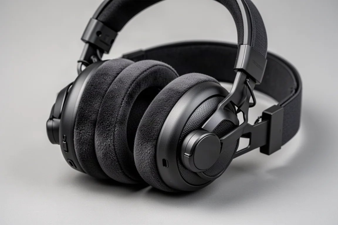 Padiglione auricolare di headset da gaming con imbottitura in tessuto morbido e meccanismo girevole