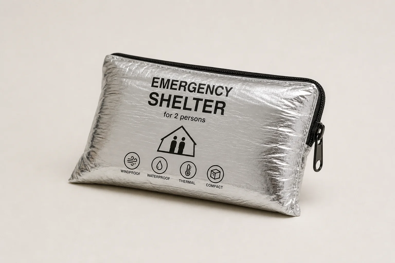 Seven survival tents of varying sizes and styles arranged on neutral backdrop