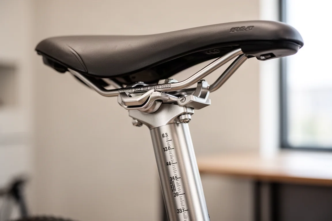 Primo piano del morsetto della sella e del reggisella numerato di una bicicletta