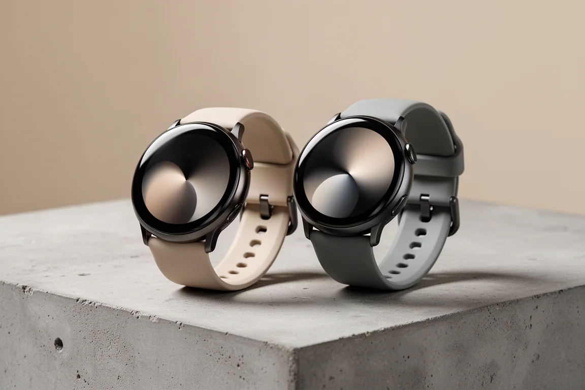 Two Google Pixel Watch 3 sizes side by side on a concrete surface