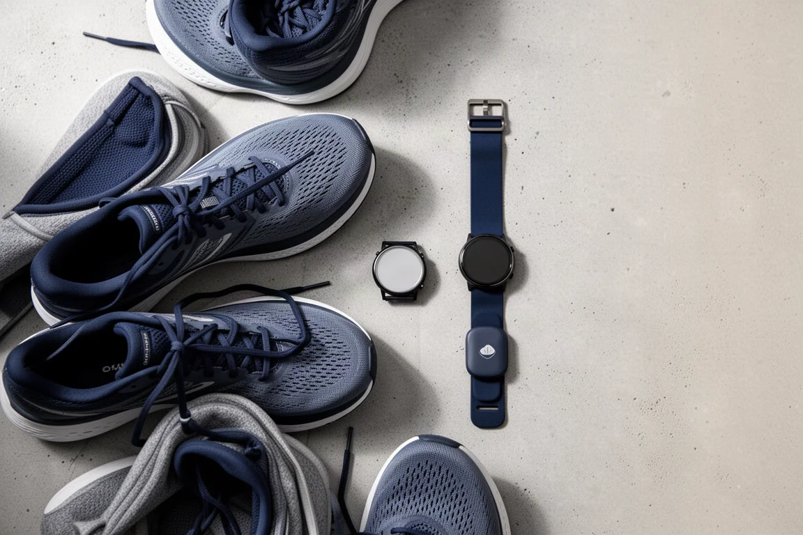 Smartwatch al polso con letture della frequenza cardiaca durante una corsa all'aperto