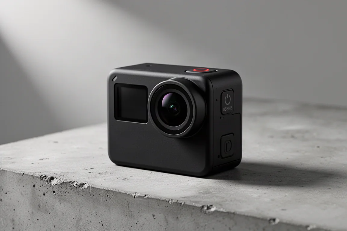 GoPro Hero 12 Black action camera on a concrete surface