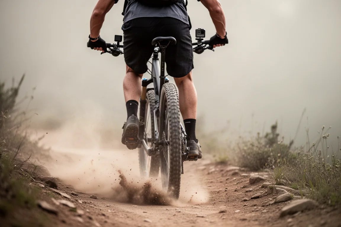 Actionkamera auf einem Mountainbike in rauem Gelände